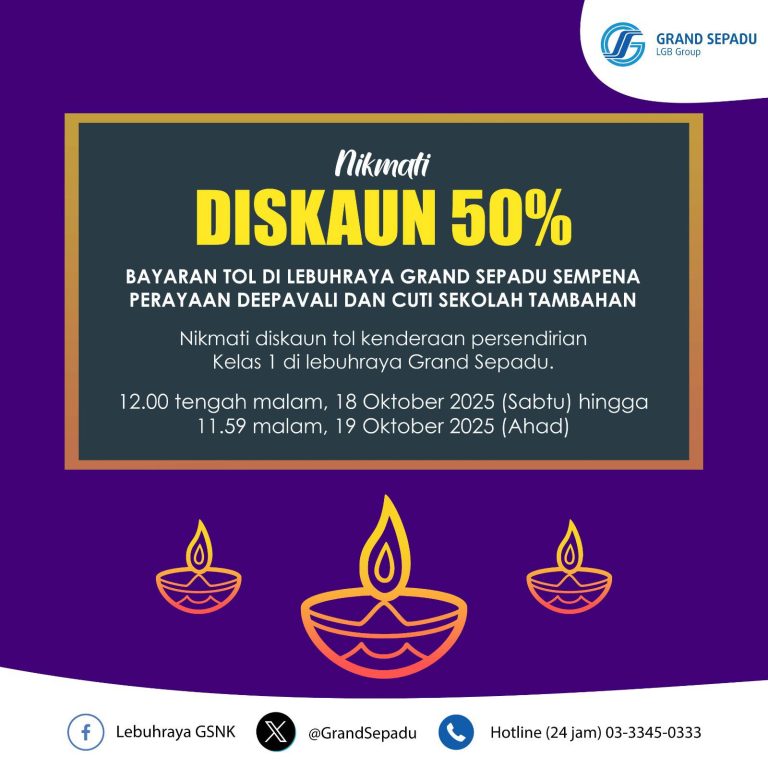 PEMBERIAN DISKAUN TOL PERCUMA 50% SEMPENA PERAYAAN HARI DEEPAVALI 50%