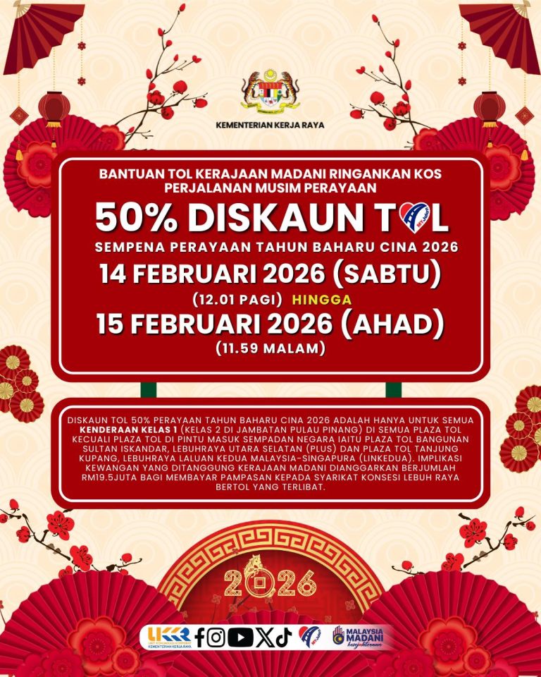 DISKAUN TOL 50% SEMPENA PERAYAAN TAHUN BAHARU CINA 2026
