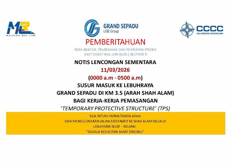 NOTIS LENCONGAN SEMENTARA KM3.5 (ARAH SHAH ALAM)